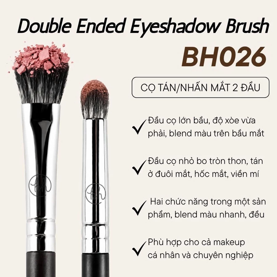 Cọ Tán Mắt Hai Đầu BH Cosmetics Double Ended Eyeshadow Brush BH026
